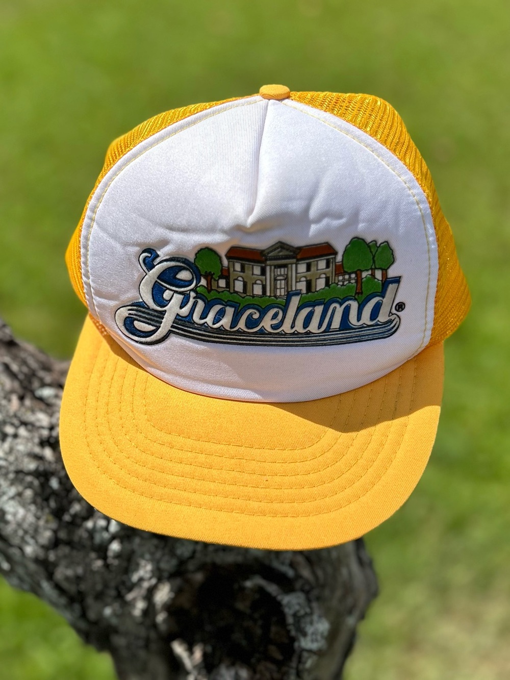 Vintage Graceland Trucker Hat Yellow Brim Elvis Memphis Souvenir Cap